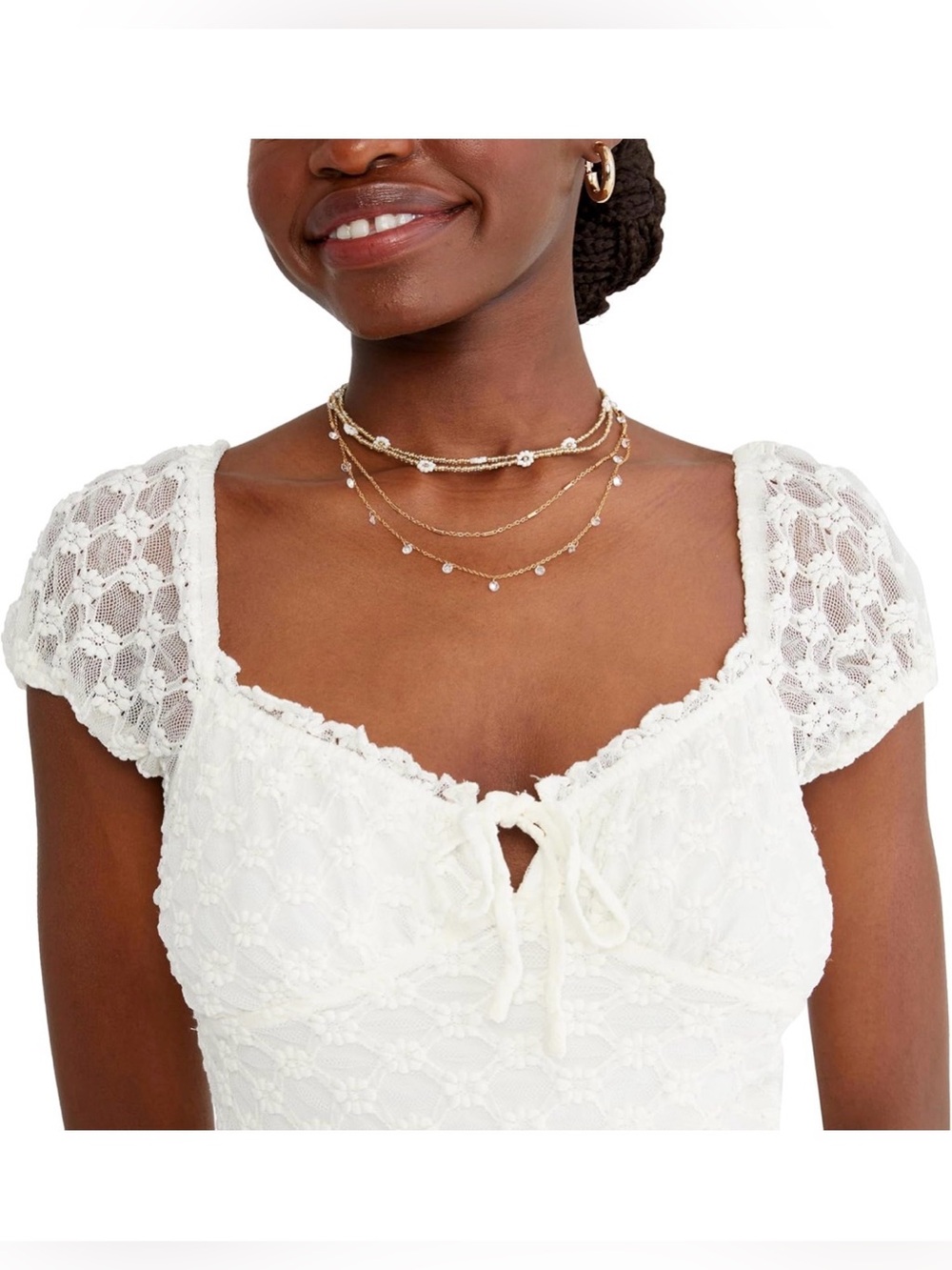 Aeropostale NWT White Textured Off Shoulder Babydoll Mini Dress Romantic - Picture 4 of 12